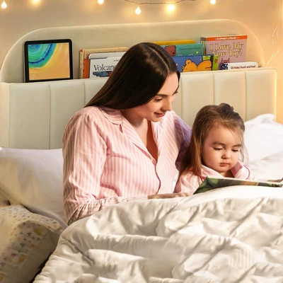 Twin/Twin XL/Full Bed Frames, Velvet Upholstered Platform Bed Frames With Bookcase Headboard, Kids Bed For Girls, Heavy Duty Steel Support Legs 7 Twin/Twin XL/Full Bed Frames, Velvet Upholstered Platform Bed Frames With Bookcase Headboard, Kids Bed For Girls, Heavy Duty Steel Support Legs - Image 5