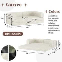 Convertible Corduroy Sleeper Sofa Bed, 3-Seater Folding Futon Couch With Fixed Frame, King Size Fold Out Floor Sofa, No Assembly Couch