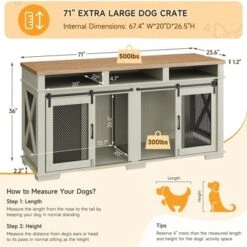 71" Dog Crate Furniture For 2 Dogs, Dog Kennel Furniture With Removable Divider And 3 Storage Compartments