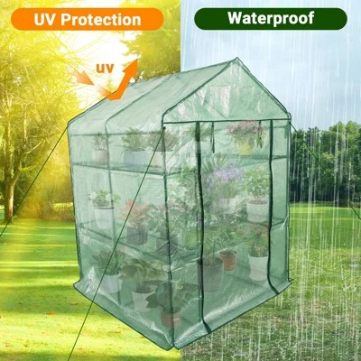 Walk-in Greenhouse With Roll-Up Zipper Door 57 X 57 X 76 Portable 3-Tier 6-Shelf Steel Frame Greenhouse For Indoor Outdoor Garden Patio, Green 5 Walk-in Greenhouse With Roll-Up Zipper Door 57 X 57 X 76 Portable 3-Tier 6-Shelf Steel Frame Greenhouse For Indoor Outdoor Garden Patio, Green - Image 3
