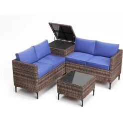 Jojoka 4-Piece All-Weather PE Rattan Patio Sofa Set, Sectional With Loveseat, Coffee Table With Storage, Ideal For Backyard -House Beautiful GUEST 1f455fdc 2e1e 499e bed9 d2475127eab3