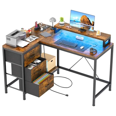 47 Inch Computer Desk, L Shaped Desk With Power Outlets And Led Lights, 3-Drawer Gaming Desk With Storage Shelves And Monitor Stand, Reversible 12 47 Inch Computer Desk, L Shaped Desk With Power Outlets And Led Lights, 3-Drawer Gaming Desk With Storage Shelves And Monitor Stand, Reversible - Image 10
