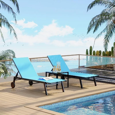 2 Patio Outdoor Textile Chaise Lounge Chairs With Side Table, Patio Chaise Lounge Set, 3 2 Patio Outdoor Textile Chaise Lounge Chairs With Side Table, Patio Chaise Lounge Set,