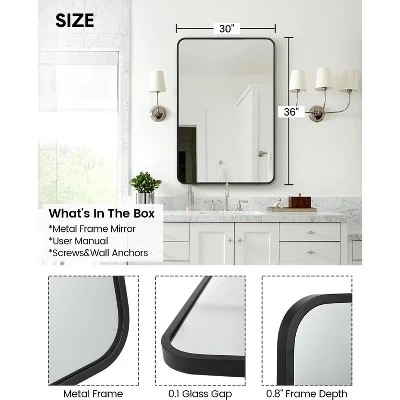Jojoka Black Metal Framed Bathroom Mirror For Wall - 24X36 Inch Rounded Rectangle Matte Vanity Bathroom Mirror Farmhouse 6 Jojoka Black Metal Framed Bathroom Mirror For Wall - 24X36 Inch Rounded Rectangle Matte Vanity Bathroom Mirror Farmhouse - Image 4