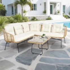 4 Pieces Patio Furniture Set,Boho L-Shaped Sofa Outdoor Furniture Lounge Set Conversation Sectional With Thick Cushions -House Beautiful GUEST 2132ae41 2e50 4eda 9e98 a50e62e6c70d