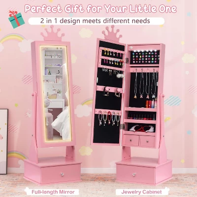 Kids Jewelry Armoire Cabinet With Full-Length Mirror, 46" Jewelry Armoire With Led Light, Jewelry Organizer With 3 Storage Drawers 9 Kids Jewelry Armoire Cabinet With Full-Length Mirror, 46" Jewelry Armoire With Led Light, Jewelry Organizer With 3 Storage Drawers - Image 7