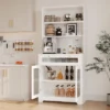 Kitchen Pantry Cabinet,Freestanding Hutch Cupboard With Large Countertop, Glass Doors, Drawer