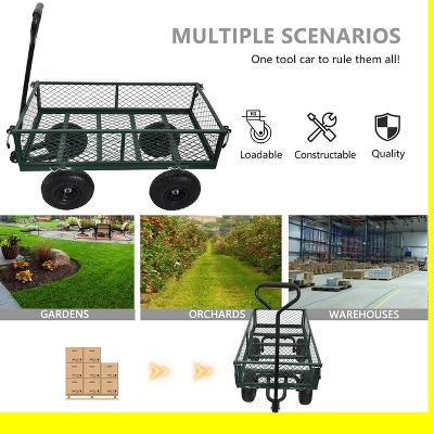 Heavy Duty Garden Cart, Utility Metal Wagon With Removable Mesh Sides And 180° Rotating Handle 5 Heavy Duty Garden Cart, Utility Metal Wagon With Removable Mesh Sides And 180° Rotating Handle - Image 3
