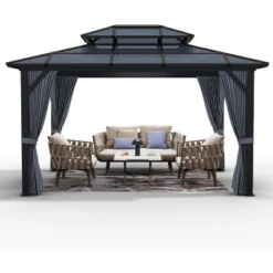 10' X 12' Hardtop Gazebo, Metal Gazebo Aluminum Frame Double Galvanized Steel Roof Curtains And Netting Included Pergolas For Patios Garden Parties 11 10' X 12' Hardtop Gazebo, Metal Gazebo Aluminum Frame Double Galvanized Steel Roof Curtains And Netting Included Pergolas For Patios Garden Parties -House Beautiful GUEST 22489e51 0249 4caa a824 ccc8cd299bba