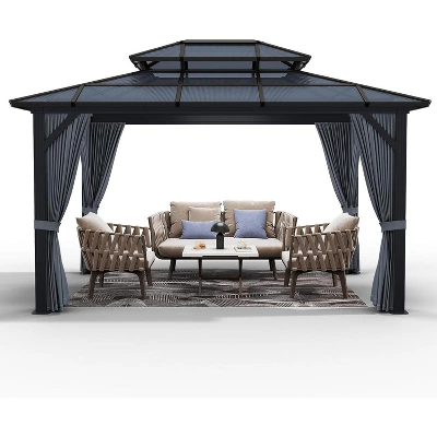 10' X 12' Hardtop Gazebo, Metal Gazebo Aluminum Frame Double Galvanized Steel Roof Curtains And Netting Included Pergolas For Patios Garden Parties 7 10' X 12' Hardtop Gazebo, Metal Gazebo Aluminum Frame Double Galvanized Steel Roof Curtains And Netting Included Pergolas For Patios Garden Parties - Image 5