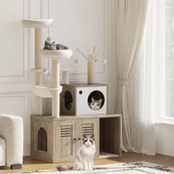 Cat Tree With Litter Box Enclosure, Wooden Cat Condo With Platform, Hammock, Pompoms, Scratching Posts, All-in-One Cat Furniture 19 Cat Tree With Litter Box Enclosure, Wooden Cat Condo With Platform, Hammock, Pompoms, Scratching Posts, All-in-One Cat Furniture -House Beautiful GUEST 2261c439 03d7 4874 97e8 3b8f7f7d8650