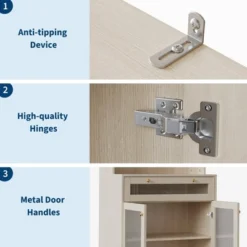 Kitchen Pantry Cabinet, 62" Freestanding Hutch Cupboard With Large Countertop, Glass Doors, Drawer And Adjustable Shelves, Microwave Cabinet Storage -House Beautiful GUEST 22693b68 ed4c 4e5f 926c e30a8f8d7ac5 1