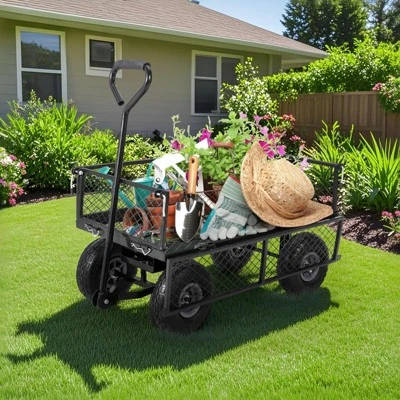 Steel Garden Cart, 440 Lbs Heavy Duty Utility Wagon Cart With Wheels, Removable Liner, Pullable Mesh Yard Cart 8 Steel Garden Cart, 440 Lbs Heavy Duty Utility Wagon Cart With Wheels, Removable Liner, Pullable Mesh Yard Cart - Image 6