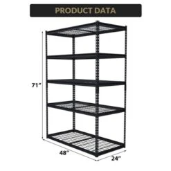 Heavy Duty 5-Tier Storage Shelves – Metal Utility Rack With Adjustable Shelves, 2500 Lbs Capacity, 48" W X 18" D X 72" H, Organizer