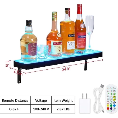 1 Tiers 24 Inch Acrylic Wall Mounted Whiskey Rack Stand With Remote And App Control 3 1 Tiers 24 Inch Acrylic Wall Mounted Whiskey Rack Stand With Remote And App Control