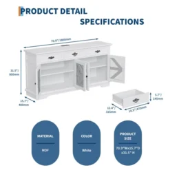 63" Buffet Cabinet, Coffee Bar Cabinet With 3 Drawers, Adjustable Shelves, Charging Station And 4 Mesh Barn Doors, Sideboard Storage Buffet Table