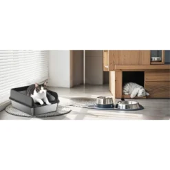Stainless Steel Cat Litter Box With Scoop And Mats,Open Top High Wall Sided Enclosure Large Metal Cat Litter Box Non-Sticky Easy