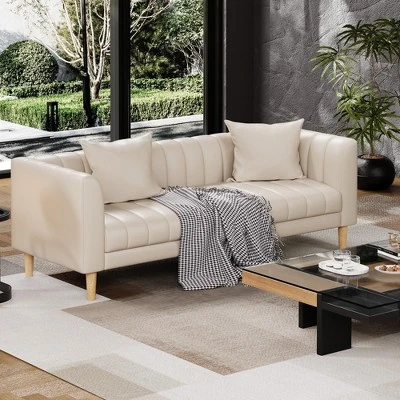 Jojoka Sofa Couch For Living Room, Modern 3 Seater Sofa Couch With Deep Seats, 2 Throw Pillows And Wood Legs, For Small Space, Bedroom 8 Jojoka Sofa Couch For Living Room, Modern 3 Seater Sofa Couch With Deep Seats, 2 Throw Pillows And Wood Legs, For Small Space, Bedroom - Image 6