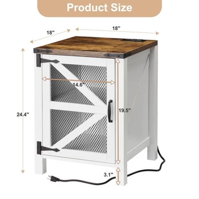 Nightstand With Charging Station, 18" Farmhouse Night Stand End Table With Barn Door, Rustic Wood Sofa Side Table With Storage 3 Nightstand With Charging Station, 18" Farmhouse Night Stand End Table With Barn Door, Rustic Wood Sofa Side Table With Storage