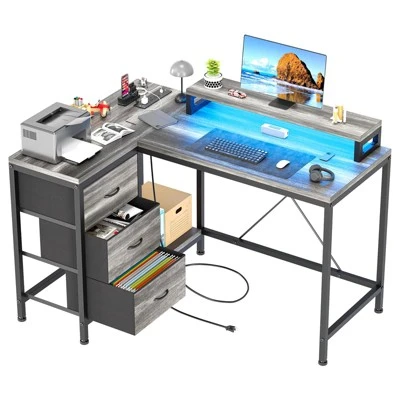 47 Inch Computer Desk, L Shaped Desk With Power Outlets And Led Lights, 3-Drawer Gaming Desk With Storage Shelves And Monitor Stand, Reversible 13 47 Inch Computer Desk, L Shaped Desk With Power Outlets And Led Lights, 3-Drawer Gaming Desk With Storage Shelves And Monitor Stand, Reversible - Image 11
