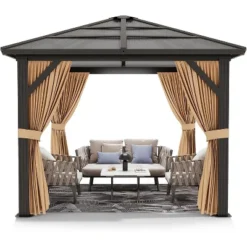 10x10ft Hardtop Gazebo, Outdoor Canopy Aluminum Frame Permanent Gazebo With Netting And Curtains, Polycarbonate Garden Tent For Patio Lawn Backyard -House Beautiful GUEST 2308494b d152 404f af4b 01c5166e0d8e