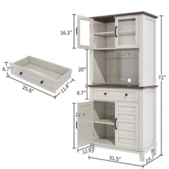 72" Tall Pantry Cabinet With Doors & Drawer, Farmhouse Storage Cabinet With Adjustable Shelves