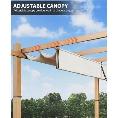 10x10ft Outdoor Aluminum Pergola Retractable UPF50+ Waterproof Canopy, Wood Grain Frame, Tool-Free Assembly, Off-White Curtains 6 10x10ft Outdoor Aluminum Pergola Retractable UPF50+ Waterproof Canopy, Wood Grain Frame, Tool-Free Assembly, Off-White Curtains - Image 4