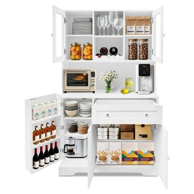 Kitchen Pantry Storage Cabinet, Modern Tall Buffet With Microwave Stand & Hutch,Freestanding Coffee Bar Cabinet With 14 Shelves And Drawer 8 Kitchen Pantry Storage Cabinet, Modern Tall Buffet With Microwave Stand & Hutch,Freestanding Coffee Bar Cabinet With 14 Shelves And Drawer - Image 6