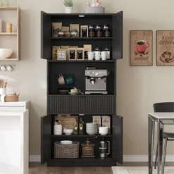 Kitchen Pantry Cabinet, 70" Tall Pantry Storage Cabinet With Countertop, Fluted Tall Cabinets With Doors And Drawer -House Beautiful GUEST 23895dd6 7bac 46ab b6a2 cecd87c5cf7b