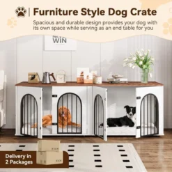 71" Large Dog Crate Furniture For 2 Dogs, Wooden Double Dog Crate With Door, Indoor Dog Kennel TV Stand With Divider And Cushion 12 71" Large Dog Crate Furniture For 2 Dogs, Wooden Double Dog Crate With Door, Indoor Dog Kennel TV Stand With Divider And Cushion -House Beautiful GUEST 2406a2a5 8c76 4e18 8889 af5884653625