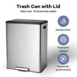 60L 16 Gallon Step Dual Trash Can With Lid, Large Stainless Steel Double Recycling Bin 10 60L 16 Gallon Step Dual Trash Can With Lid, Large Stainless Steel Double Recycling Bin -House Beautiful GUEST 2426087d 09e1 47bf af2e 8915462f5eba