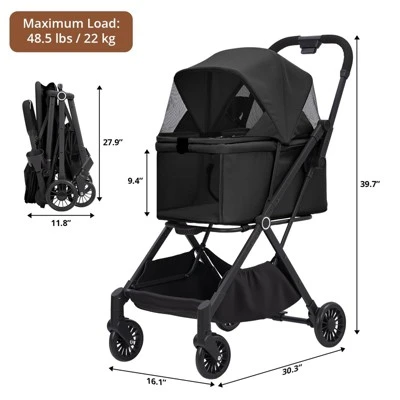 Foldable 4-Wheel Pet Stroller For Dogs & Cats - Lightweight Travel Carrier For Small To Medium Pets, 360° Swivel Front Wheels, Foot Brake 3 Foldable 4-Wheel Pet Stroller For Dogs & Cats - Lightweight Travel Carrier For Small To Medium Pets, 360° Swivel Front Wheels, Foot Brake