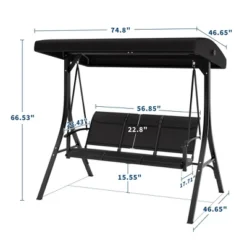 Outdoor Porch Swing Chair With Adjustable Canopy For Adults 3 Seat Glider Bench With Thickened Cushions, Durable Frame, Weather-Resistant Fabric
