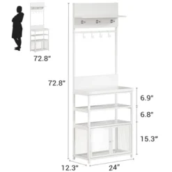 72.8" White Hall Tree With Doors, Narrow Coat Rack And Shoe Storage Organizer With 7 Hooks For Entryway, Bedroom And Mudroom -House Beautiful GUEST 24478a13 cb9e 4d43 8f81 1cb265693fa6