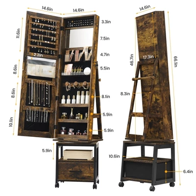 Jojoka 360° Swivel Jewelry Cabinet With Jewelry Storage, Lockable Standing Jewelry Organizer With Rotatable Full-Length Mirror 4 Jojoka 360° Swivel Jewelry Cabinet With Jewelry Storage, Lockable Standing Jewelry Organizer With Rotatable Full-Length Mirror - Image 2