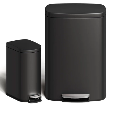 13 Gal (50L) And 2.6 Gal (10L) Stainless Steel Trash Can Combo Set, Rustproof Garbage Can With Lid For Kitchen And Bathroom, Step-on Trash Bin 11 13 Gal (50L) And 2.6 Gal (10L) Stainless Steel Trash Can Combo Set, Rustproof Garbage Can With Lid For Kitchen And Bathroom, Step-on Trash Bin - Image 9