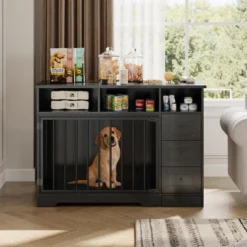 48'' Dog Crate Furniture, Farmhouse Dog Kennel Furniture With Dog Bowl & Storage Drawers 17 48'' Dog Crate Furniture, Farmhouse Dog Kennel Furniture With Dog Bowl & Storage Drawers -House Beautiful GUEST 24cd359e 65ed 41fe a5bc 243ff61cb751