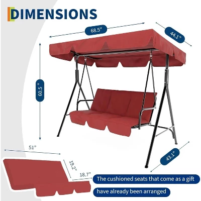 Outdoor Porch Swing Chair With Adjustable Canopy For Adults 3 Seat Glider Bench With Thickened Cushions, Durable Frame 5 Outdoor Porch Swing Chair With Adjustable Canopy For Adults 3 Seat Glider Bench With Thickened Cushions, Durable Frame - Image 3
