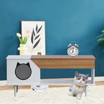 45'' Cat Coffee Table Hidden Litter Box Enclosure Furniture For Kitty Cats, Living Room Cat Furniture With Storage Drawer And Condo Kitty Box 9 45'' Cat Coffee Table Hidden Litter Box Enclosure Furniture For Kitty Cats, Living Room Cat Furniture With Storage Drawer And Condo Kitty Box - Image 7