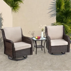 Outdoor Swivel Rocking Chair, 3 Piece Rattan Encrypted Patio Furniture Wicker Bistro Set,Beige -House Beautiful GUEST 25dfc5c7 b9b6 4f91 a2c0 de1a567786b7