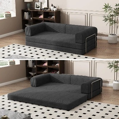 Convertible Corduroy Sleeper Sofa Bed,Folding Mattress Couch With Fixed-Shape Frame,3 Seater Fold Out Futon 8 Convertible Corduroy Sleeper Sofa Bed,Folding Mattress Couch With Fixed-Shape Frame,3 Seater Fold Out Futon - Image 6