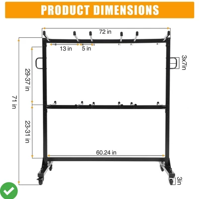Folding Chair Rack 84 Chair Capacity Black Modern Style Heavy Duty Metal Adjustable Height Locking Wheels Cover Included 4 Folding Chair Rack 84 Chair Capacity Black Modern Style Heavy Duty Metal Adjustable Height Locking Wheels Cover Included - Image 2