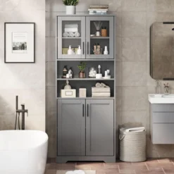 67" Tall Storage Cabinet, Pantry Cabinets With Glass Doors And Adjustable Shelves, Freestanding Kitchen Cupboard For Living Room, Dining Room -House Beautiful GUEST 27af2825 07b4 4fd5 b99d 136675c567ce