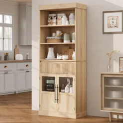 70" Kitchen Pantry Cabinet, Tall Storage Cabinets With Drawer & 2 Glass Doors And 3 Shelves, Floor Cabinet 14 70" Kitchen Pantry Cabinet, Tall Storage Cabinets With Drawer & 2 Glass Doors And 3 Shelves, Floor Cabinet -House Beautiful GUEST 27d58e29 b0d2 429f 91bc e0c605d89269