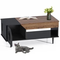 45'' Wooden Rustic Coffee Table With Cat House, Hidden Kitty Litter Box Furniture， Living Room Tables With Storage Drawer -House Beautiful GUEST 27e5aec8 47c1 4c37 b310 67316b550bca