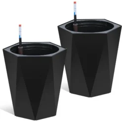 Tall Planters Set Of 2, Self Watering Plant Pots With Water Level Monitor, Outdoor Planters With Wheels, Indoor Flower Pots
