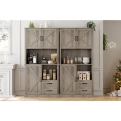 Pantry Cabinet With 2 Drawers And Open Shelves, Tall Freestanding Kitchen Hutch With Microwave Shelf For Dining Room, Living Room -House Beautiful GUEST 2840a908 1b03 46be b86a 33feb95c2fcd