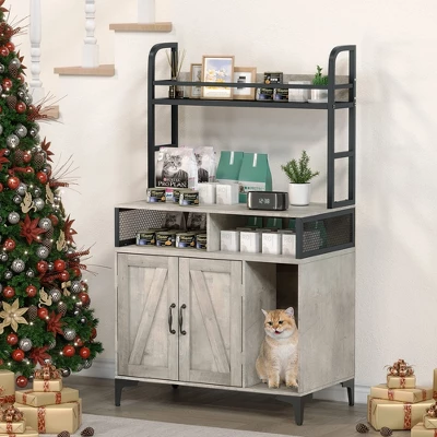 Wood Cat Litter Box Enclosure With Shelves And Doors, Hidden Cat Washroom Storage,Grey 11 Wood Cat Litter Box Enclosure With Shelves And Doors, Hidden Cat Washroom Storage,Grey - Image 9