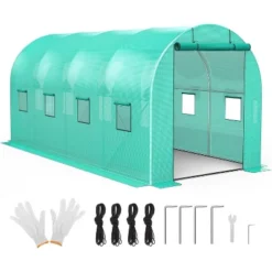 Tunnel Greenhouse 13 X 8 X 7 FT Hoop House Galvanized Steel Frame PE Cover With 6 Mesh Windows 2 Roll-Up Zipper Doors -House Beautiful GUEST 2883b573 d1af 4e11 9570 42eff3eab7c7