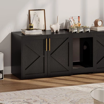 Modern Wooden Hidden Double Litter Box Enclosure Furniture With Soft Cushion ,Cat Washroom 7 Modern Wooden Hidden Double Litter Box Enclosure Furniture With Soft Cushion ,Cat Washroom - Image 5